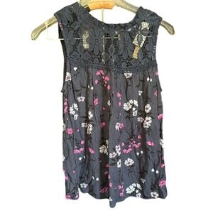 Wallflower Navy Floral Lace Sleeveless Tank‎ Top Womens Size M